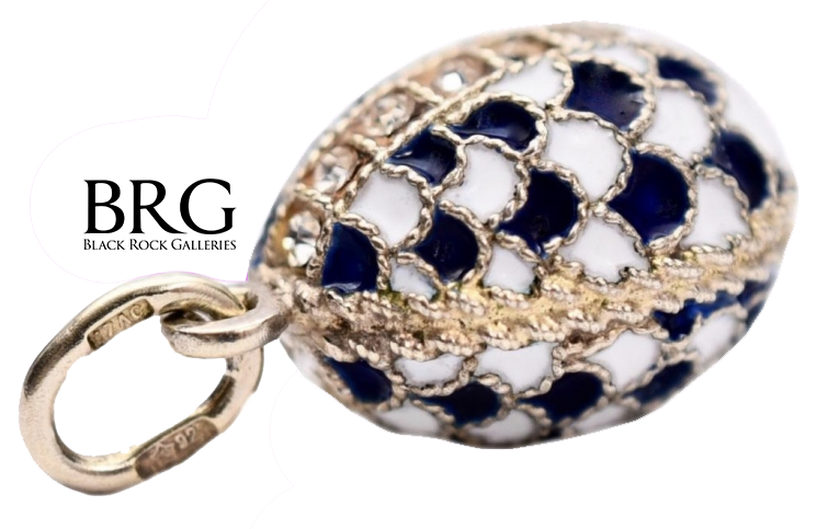 Russian Sterling Silver Guilloche Enamel Egg Charm Pendant